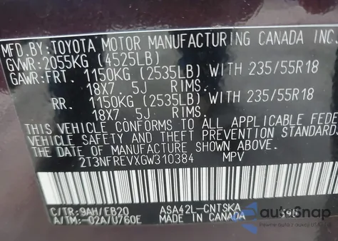 2016 Toyota Rav4 Se z USA, uszkodzony, nr VIN 2T3NFREVXGW310384